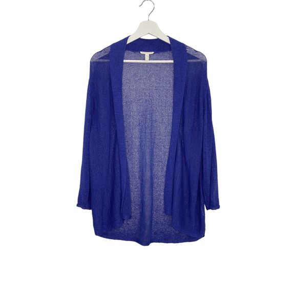 Eileen Fisher Women Sweater Size 2X Blue Loose Knit Linen Blend Open Front - Picture 3 of 11